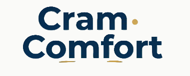 Create a clean, text-based logo with my brand name that looks professional, trustworthy, and modern. Use bold, sleek typography and a color palette that feels legit and credible (e.g., navy blue, white, and a subtle accent). The design should make visitors think, ‘This is a real, reliable store.’ Provide versions for website and social media. Called CramComfort